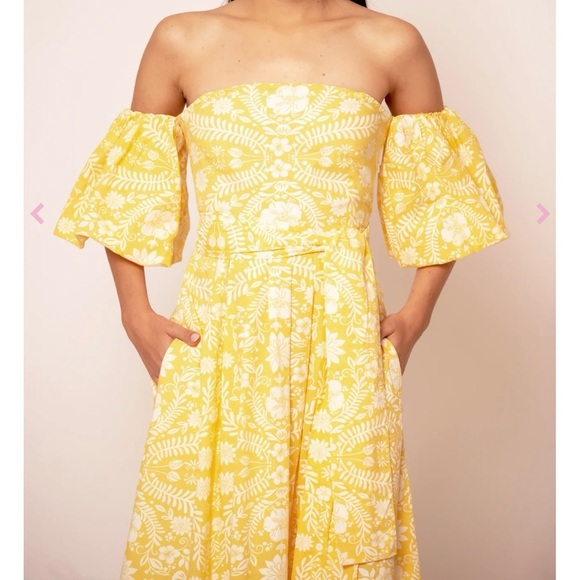 Beyond by Vera Leah Paradiso Yellow Floral Off-Shoulder Dress - Picture 4 of 8